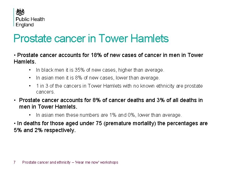 Prostate cancer in Tower Hamlets • Prostate cancer accounts for 18% of new cases