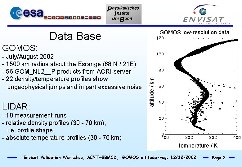 GOMOS low-resolution data Data Base - July/August 2002 - 1500 km radius about the