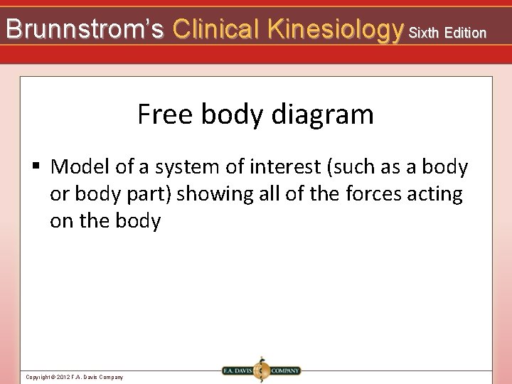 Brunnstrom’s Clinical Kinesiology Sixth Edition Free body diagram § Model of a system of