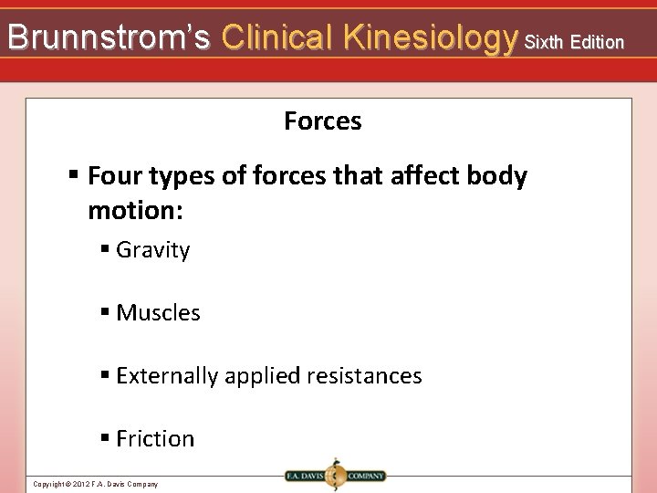 Brunnstrom’s Clinical Kinesiology Sixth Edition Forces § Four types of forces that affect body
