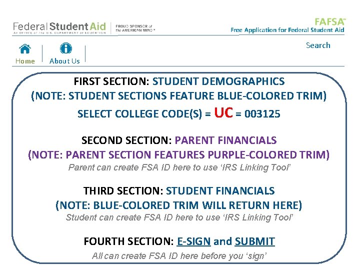 Search Home About Us FIRST SECTION: STUDENT DEMOGRAPHICS (NOTE: STUDENT SECTIONS FEATURE BLUE-COLORED TRIM)