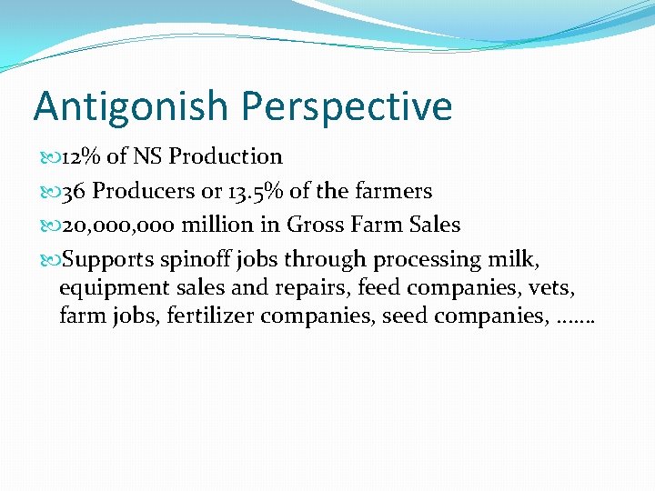 Antigonish Perspective 12% of NS Production 36 Producers or 13. 5% of the farmers
