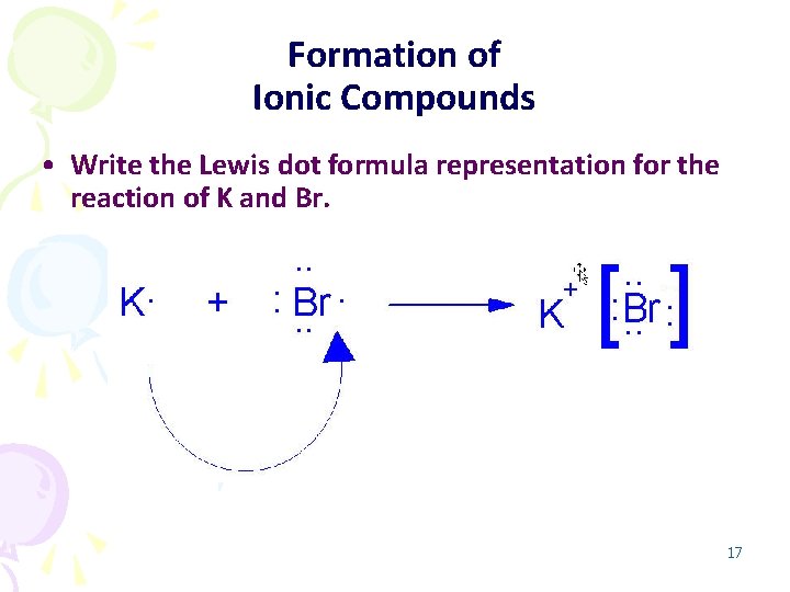 Formation of Ionic Compounds • Write the Lewis dot formula representation for the reaction