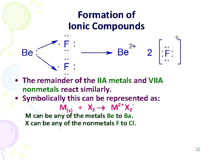 Formation of Ionic Compounds • The remainder of the IIA metals and VIIA nonmetals
