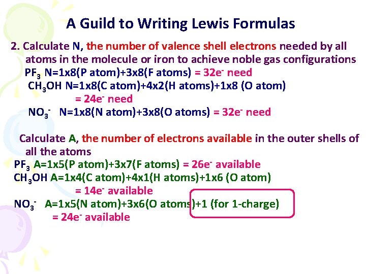 A Guild to Writing Lewis Formulas 2. Calculate N, the number of valence shell