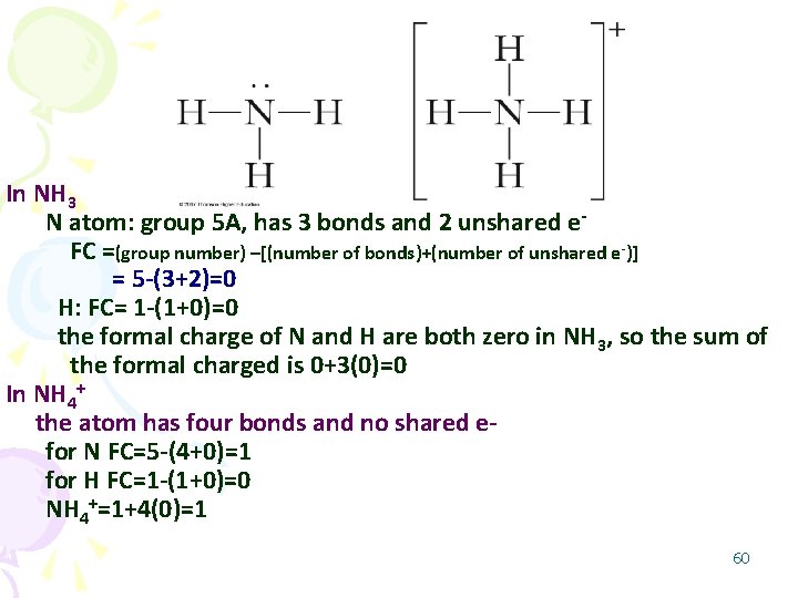 In NH 3 N atom: group 5 A, has 3 bonds and 2 unshared