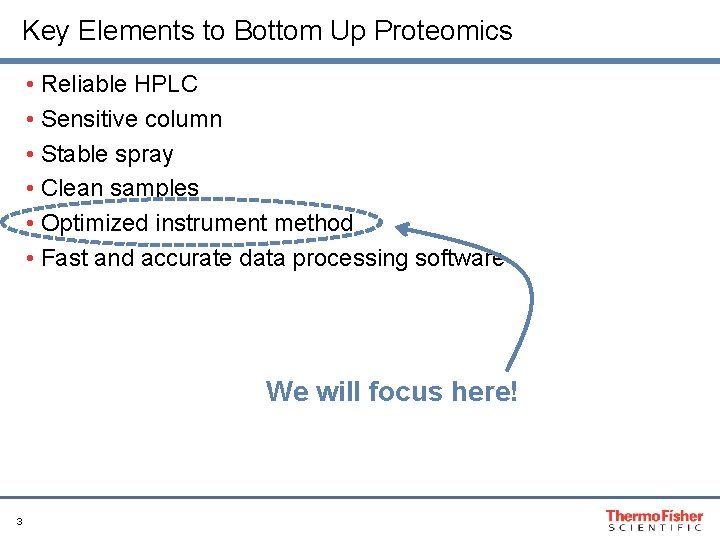 Key Elements to Bottom Up Proteomics • Reliable HPLC • Sensitive column • Stable