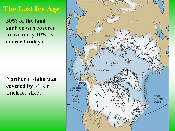 The Last Ice Age 30% of the land surface was covered by ice (only