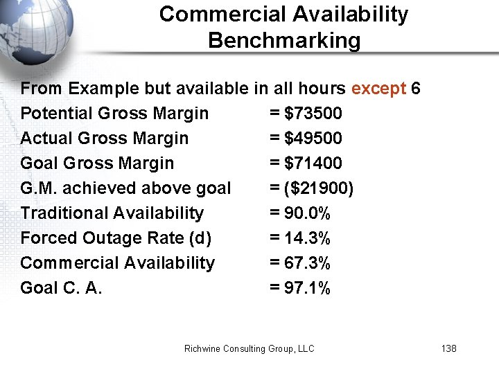 Commercial Availability Benchmarking From Example but available in all hours except 6 Potential Gross