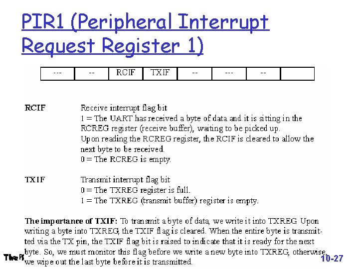 PIR 1 (Peripheral Interrupt Request Register 1) The PICu. Cs 10 -27 