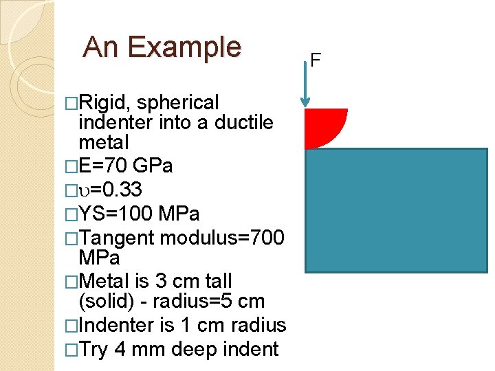 An Example �Rigid, spherical indenter into a ductile metal �E=70 GPa � =0. 33