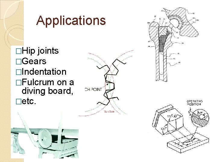 Applications �Hip joints �Gears �Indentation �Fulcrum on a diving board, �etc. 