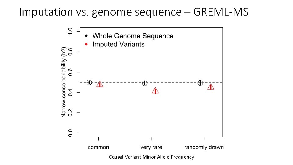 Imputation vs. genome sequence – GREML-MS Causal Variant Minor Allele Frequency 