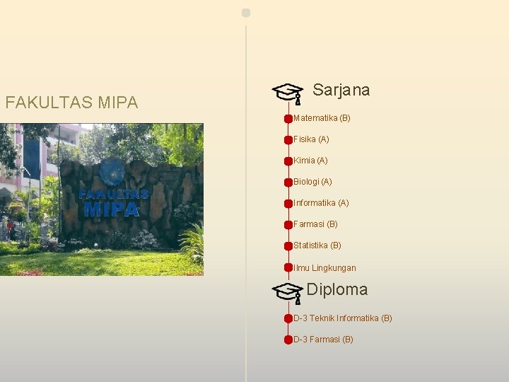 FAKULTAS MIPA Sarjana Matematika (B) Fisika (A) Kimia (A) Biologi (A) Informatika (A) Farmasi