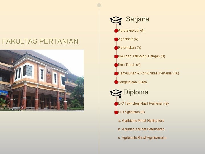 Sarjana Agroteknologi (A) FAKULTAS PERTANIAN Agribisnis (A) Peternakan (A) Ilmu dan Teknologi Pangan (B)