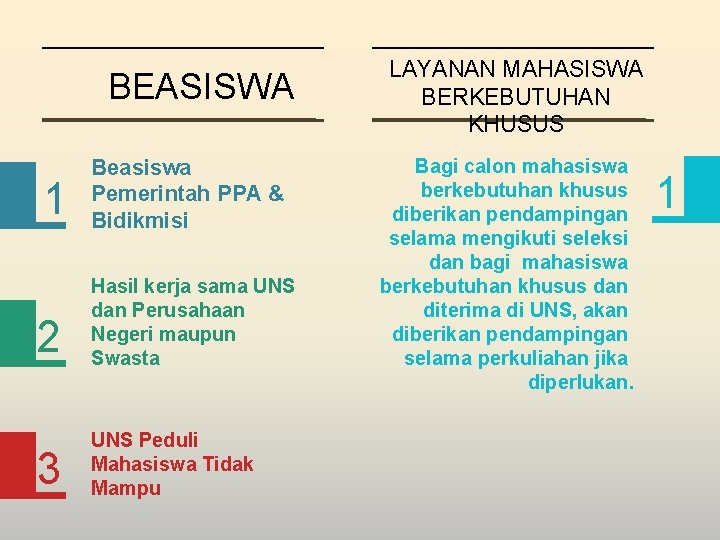 BEASISWA 1 Beasiswa Pemerintah PPA & Bidikmisi 2 Hasil kerja sama UNS dan Perusahaan