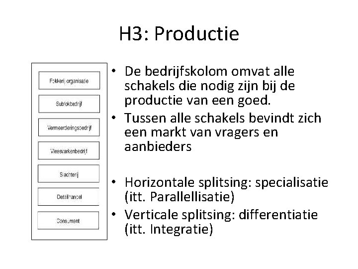 H 3: Productie • De bedrijfskolom omvat alle schakels die nodig zijn bij de