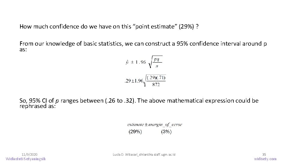 How much confidence do we have on this “point estimate” (29%) ? From our