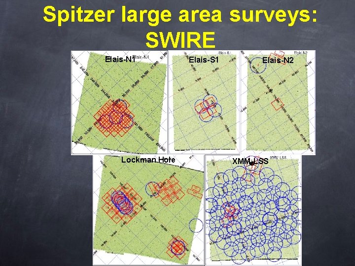 Spitzer large area surveys: SWIRE Elais-N 1 Lockman Hole Elais-S 1 Elais-N 2 XMM-LSS