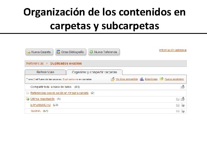 Organización de los contenidos en carpetas y subcarpetas 