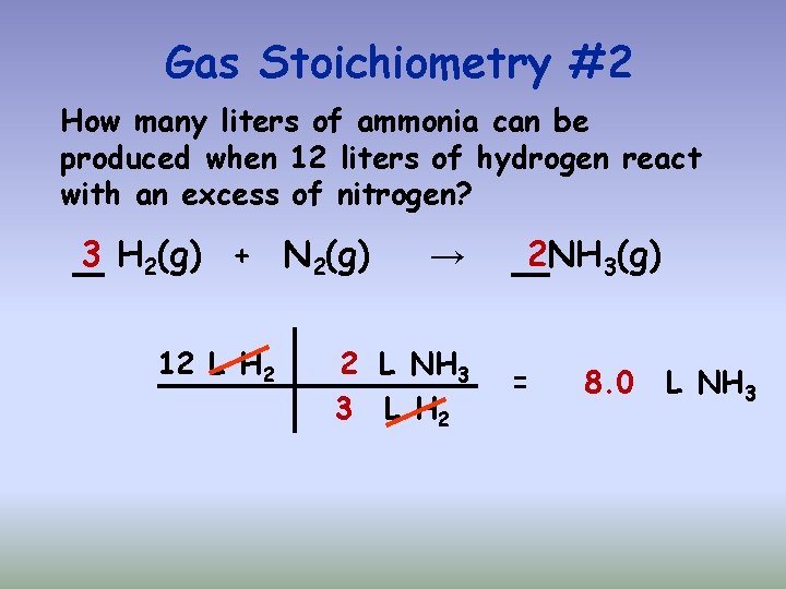 Gas Stoichiometry #2 How many liters of ammonia can be produced when 12 liters
