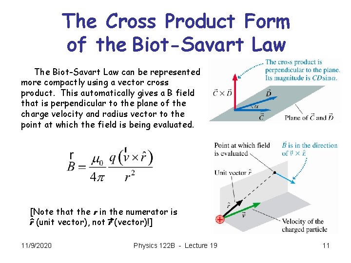 The Cross Product Form of the Biot-Savart Law The Biot-Savart Law can be represented