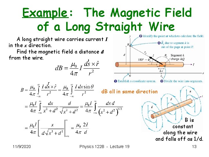 Example: The Magnetic Field of a Long Straight Wire A long straight wire carries