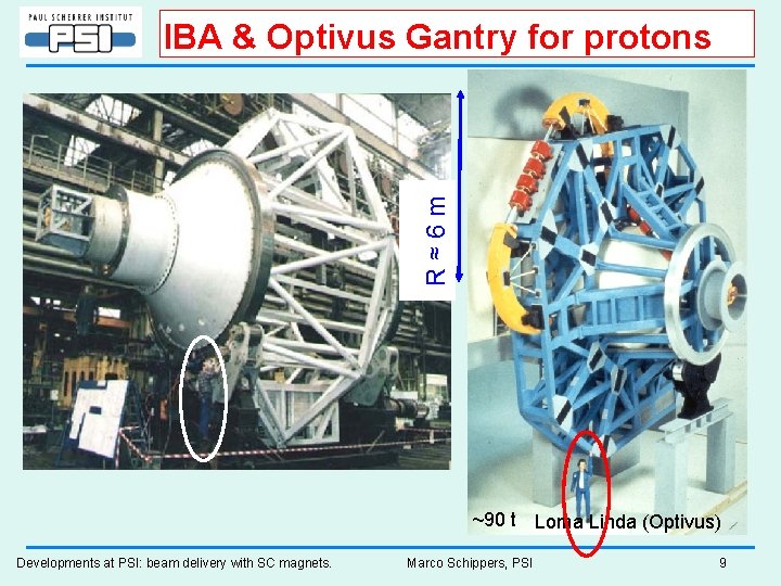 R≈6 m IBA & Optivus Gantry for protons ~90 t Loma Linda (Optivus) Developments