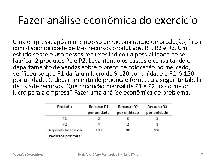 Fazer análise econômica do exercício Uma empresa, após um processo de racionalização de produção,