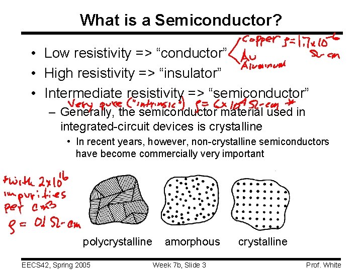 What is a Semiconductor? • Low resistivity => “conductor” • High resistivity => “insulator”