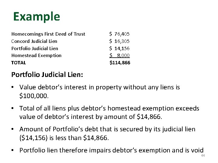 Example Homecomings First Deed of Trust Concord Judicial Lien Portfolio Judicial Lien Homestead Exemption