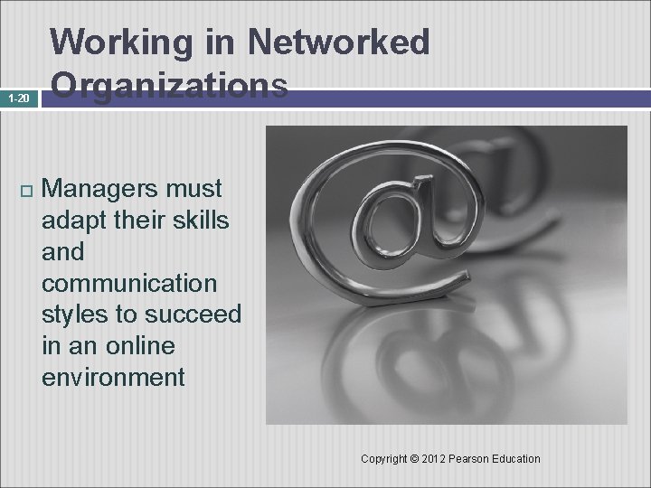 1 -20 Working in Networked Organizations Managers must adapt their skills and communication styles