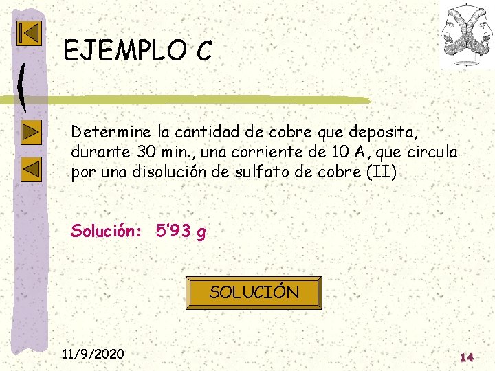 EJEMPLO C Determine la cantidad de cobre que deposita, durante 30 min. , una