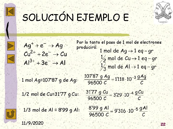 SOLUCIÓN EJEMPLO E Por lo tanto el paso de 1 mol de electrones producirá: