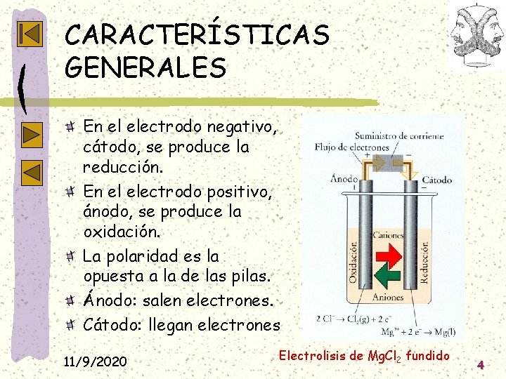 CARACTERÍSTICAS GENERALES En el electrodo negativo, cátodo, se produce la reducción. En el electrodo