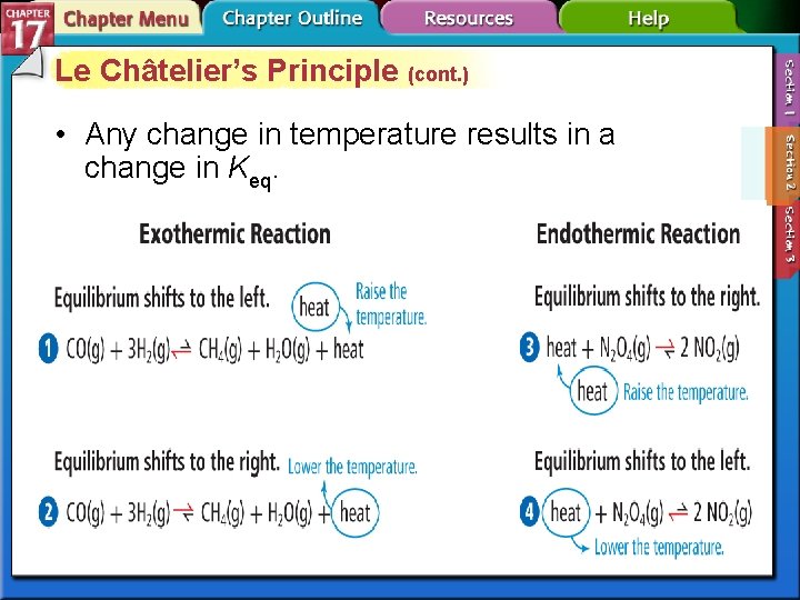 Le Châtelier’s Principle (cont. ) • Any change in temperature results in a change