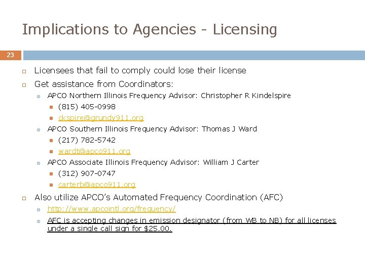 Implications to Agencies - Licensing 23 Licensees that fail to comply could lose their