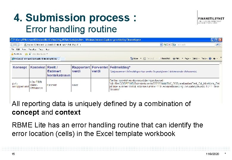 4. Submission process : Error handling routine All reporting data is uniquely defined by