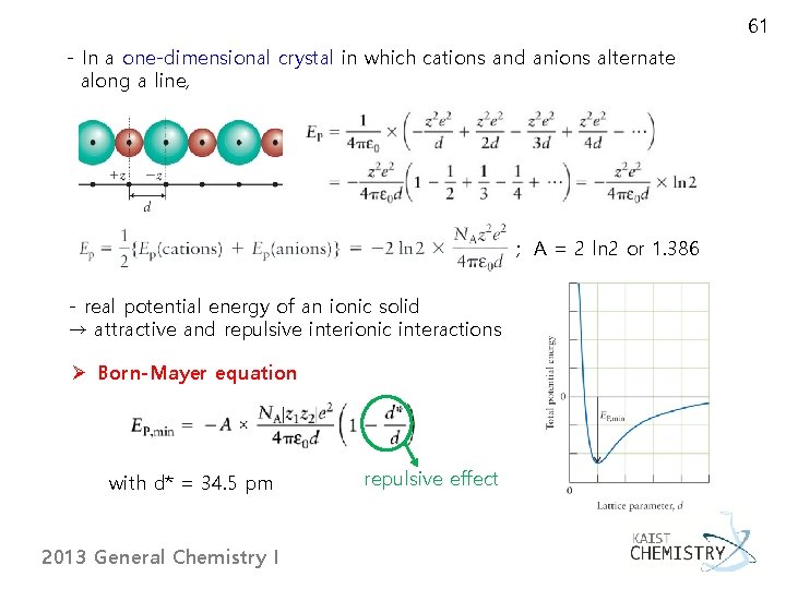 61 - In a one-dimensional crystal in which cations and anions alternate along a