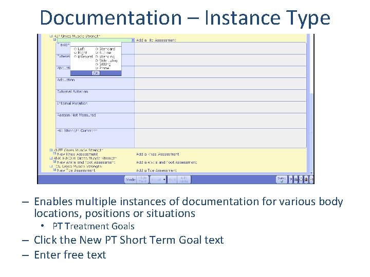 Documentation – Instance Type – Enables multiple instances of documentation for various body locations,