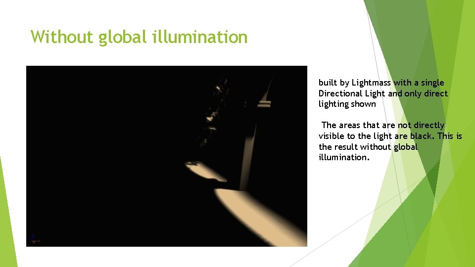 Without global illumination built by Lightmass with a single Directional Light and only direct
