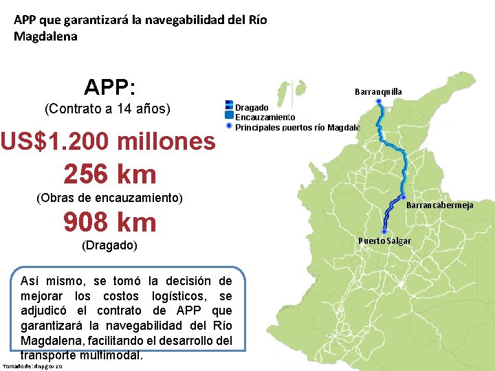 APP que garantizará la navegabilidad del Río Magdalena APP: (Contrato a 14 años) US$1.