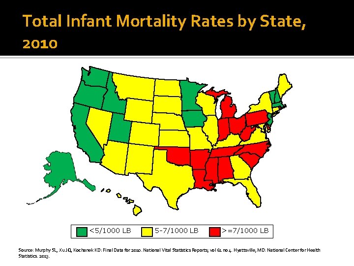 Total Infant Mortality Rates by State, 2010 <5/1000 LB 5 -7/1000 LB >=7/1000 LB