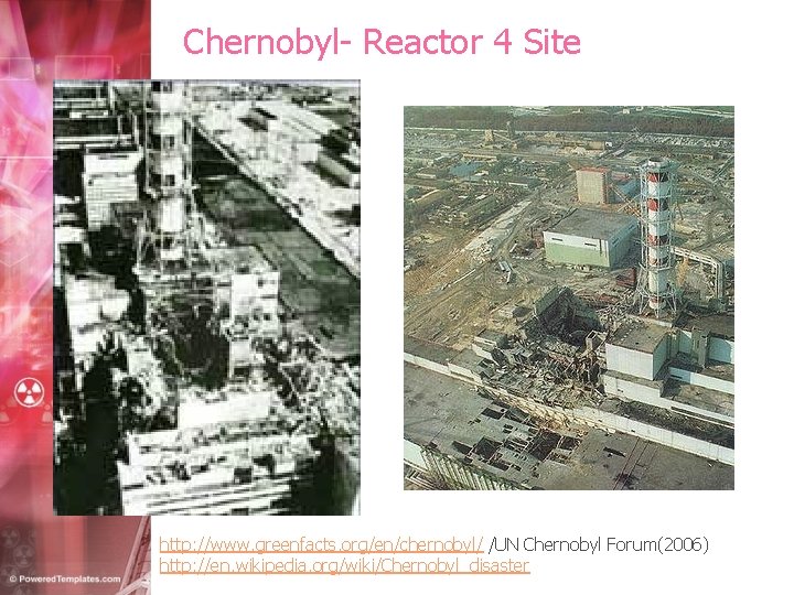 Chernobyl- Reactor 4 Site http: //www. greenfacts. org/en/chernobyl/ /UN Chernobyl Forum(2006) http: //en. wikipedia.