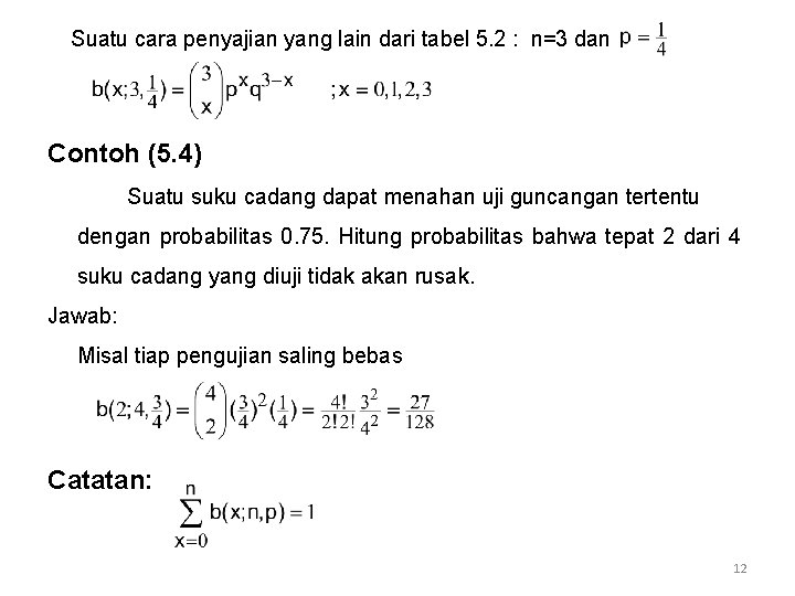 Suatu cara penyajian yang lain dari tabel 5. 2 : n=3 dan Contoh (5.