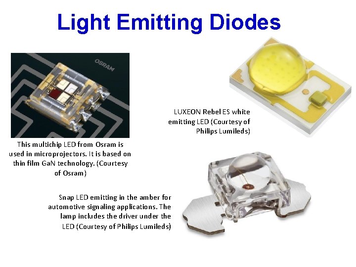 Light Emitting Diodes LUXEON Rebel ES white emitting LED (Courtesy of Philips Lumileds) This
