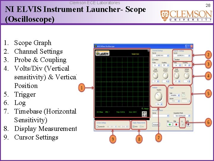 Clemson ECE Laboratories NI ELVIS Instrument Launcher- Scope (Oscilloscope) 1. 2. 3. 4. 5.