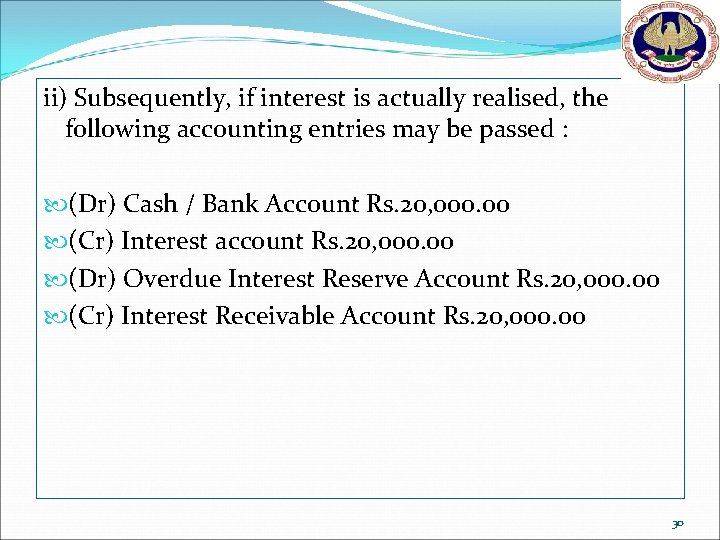 ii) Subsequently, if interest is actually realised, the following accounting entries may be passed