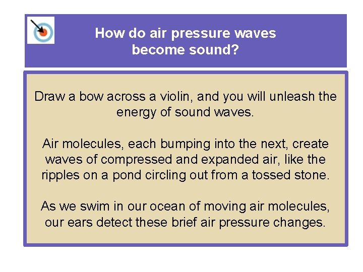 How do air pressure waves become sound? Draw a bow across a violin, and