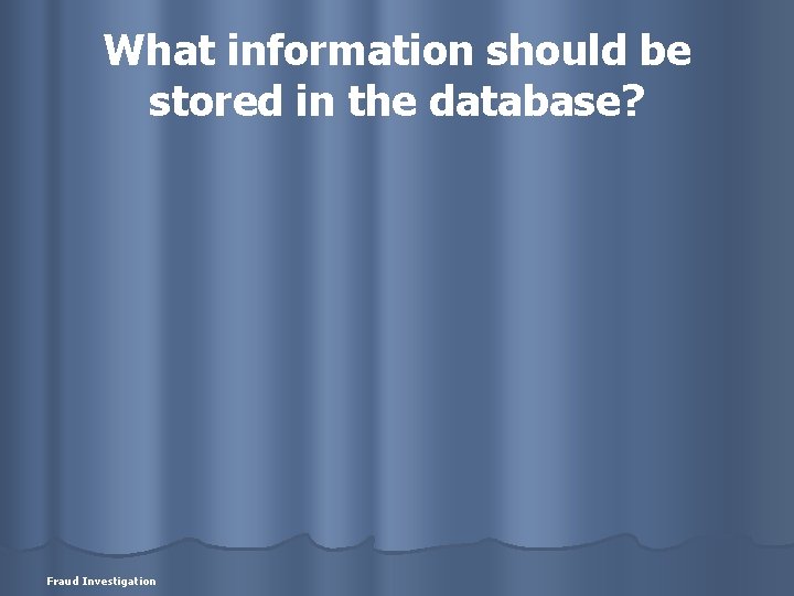 What information should be stored in the database? Fraud Investigation 